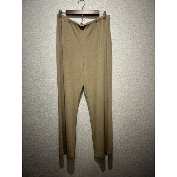 Chicos Travelers Pants Womens Size 2 L Tan Straight Leg Pull On Elastic Slinky - Picture 1 of 8